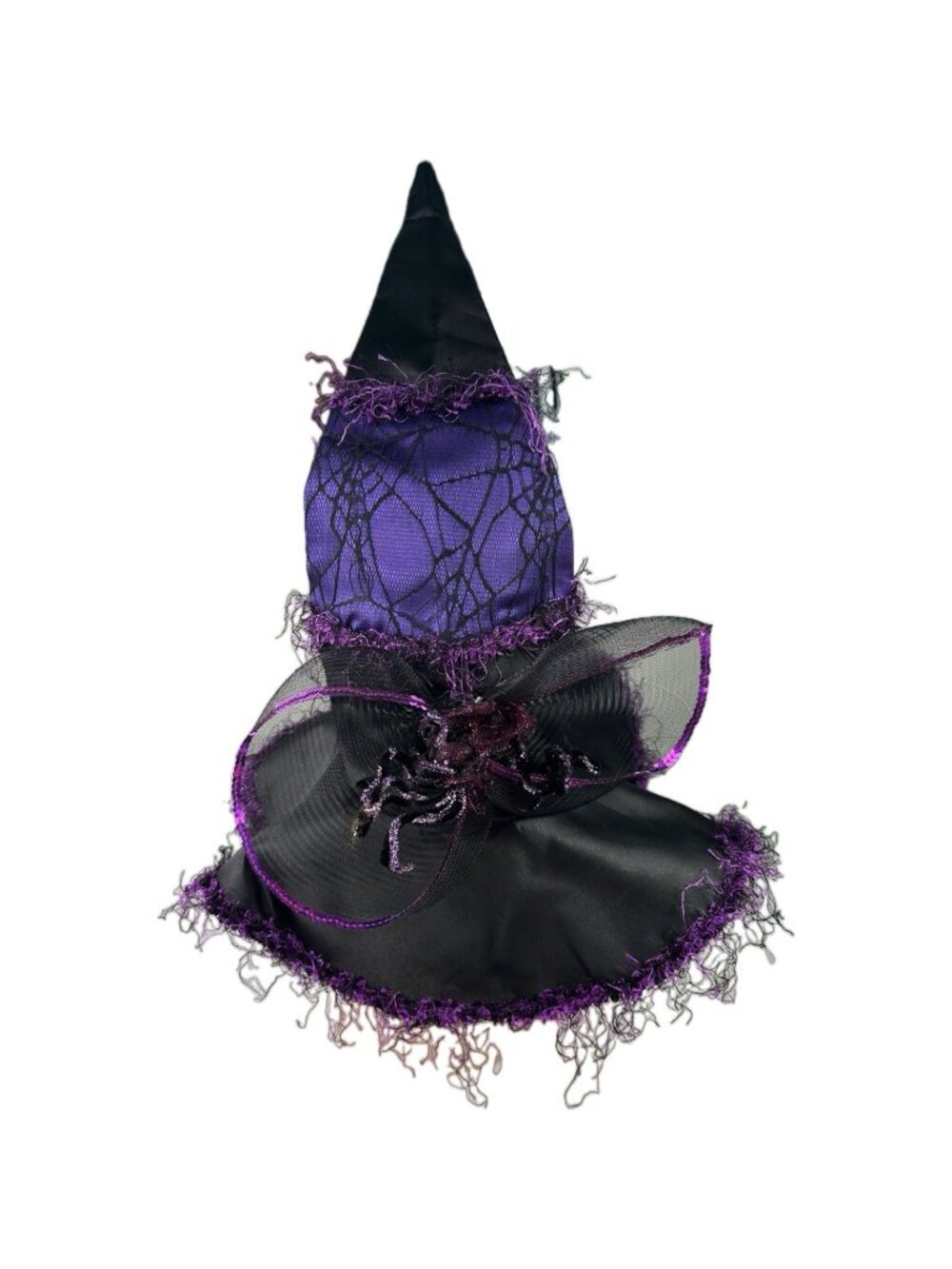 Halloween Witch Hat Glitter Lace Netting Design With Feathers Purple Black